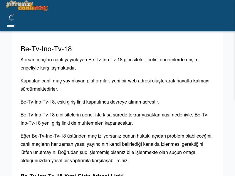 Be-Tv-Ino-Tv-18 Canlı Maç İzle - Şifresiz canlı maç izle - Ekran Görüntüsü