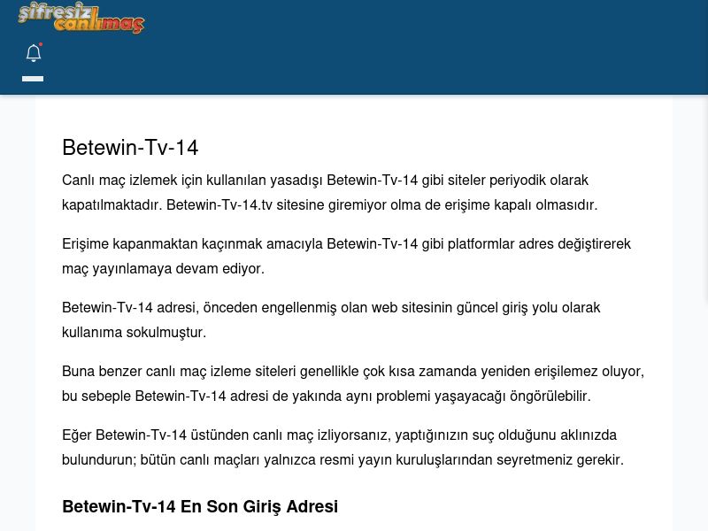 Betewin-Tv-14 Giriş Linki - Şifresiz canlı maç izle - Ekran Görüntüsü