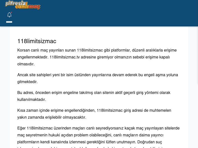 118limitsizmac Giriş Linki - Şifresiz canlı maç izle - Ekran Görüntüsü