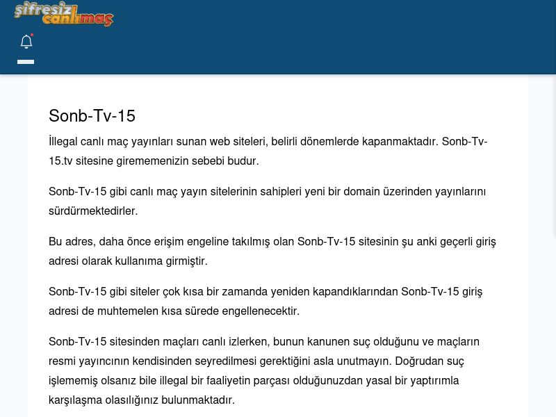 Sonb-Tv-15 Giriş Linki - Şifresiz canlı maç izle - Ekran Görüntüsü