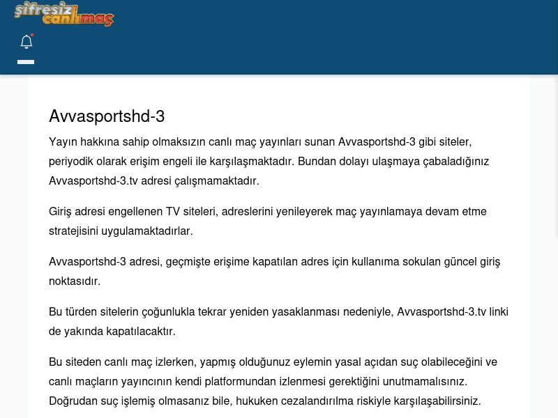 Avvasportshd-3 Canlı Maç İzle - Şifresiz canlı maç izle - Ekran Görüntüsü