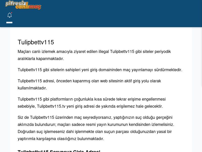 Tulipbettv115 Canlı Maç İzle - Şifresiz canlı maç izle - Ekran Görüntüsü