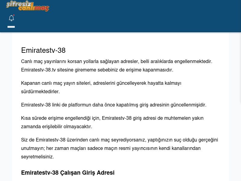 Emiratestv-38 Güncel Giriş - Şifresiz canlı maç izle - Ekran Görüntüsü