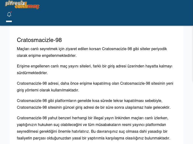 Cratosmacizle-98 Güncel Giriş - Şifresiz canlı maç izle - Ekran Görüntüsü