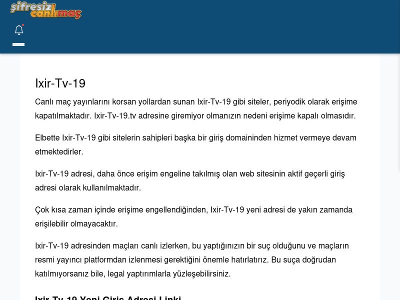 Ixir-Tv-19 Canlı Maç - Şifresiz canlı maç izle - Ekran Görüntüsü
