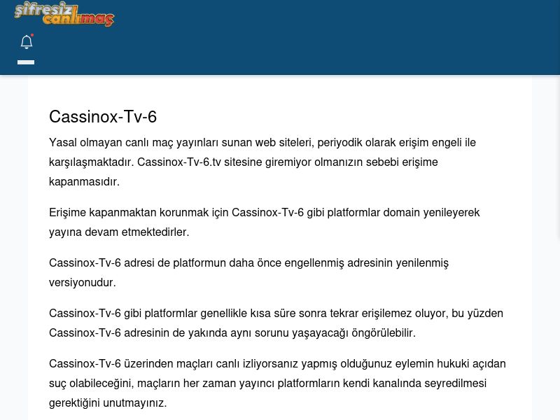 Cassinox-Tv-6 Canlı Maç İzle - Şifresiz canlı maç izle - Ekran Görüntüsü