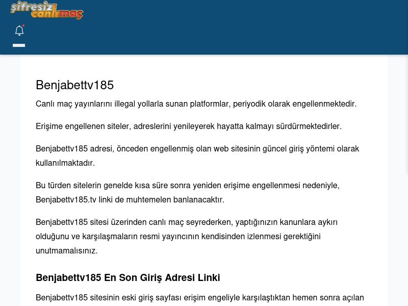 Benjabettv185 Canlı Maç İzle - Şifresiz canlı maç izle - Ekran Görüntüsü