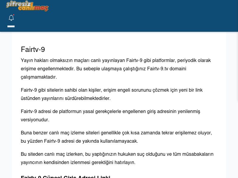 Fairtv-9 Giriş Linki - Şifresiz canlı maç izle - Ekran Görüntüsü