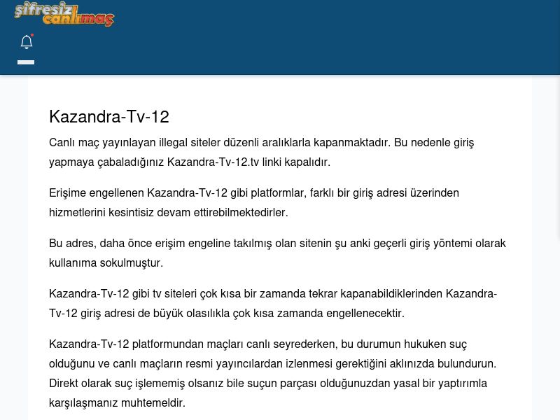 Kazandra-Tv-12 Giriş Linki - Şifresiz canlı maç izle - Ekran Görüntüsü