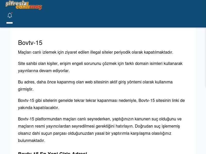 Bovtv-15 Canlı Maç İzle - Şifresiz canlı maç izle - Ekran Görüntüsü