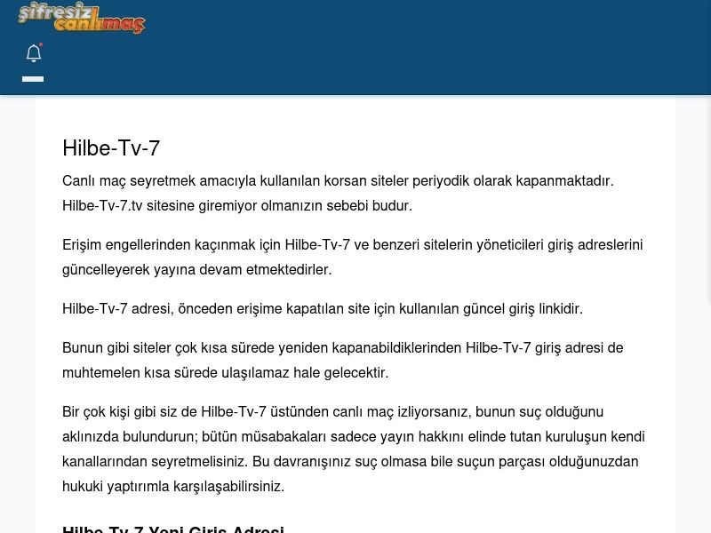 Hilbe-Tv-7 Canlı Maç - Şifresiz canlı maç izle - Ekran Görüntüsü