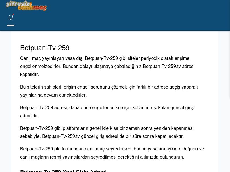 Betpuan-Tv-259 Canlı Maç - Şifresiz canlı maç izle - Ekran Görüntüsü