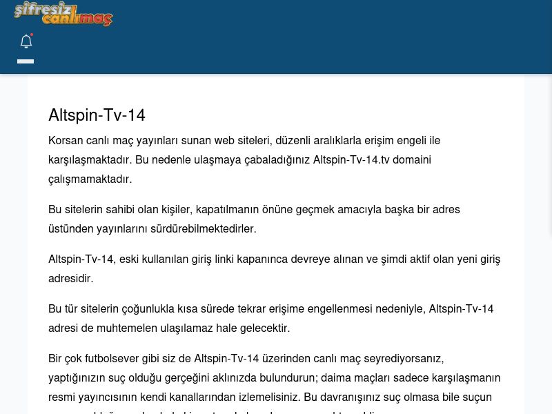 Altspin-Tv-14 Maç İzle - Şifresiz canlı maç izle - Ekran Görüntüsü
