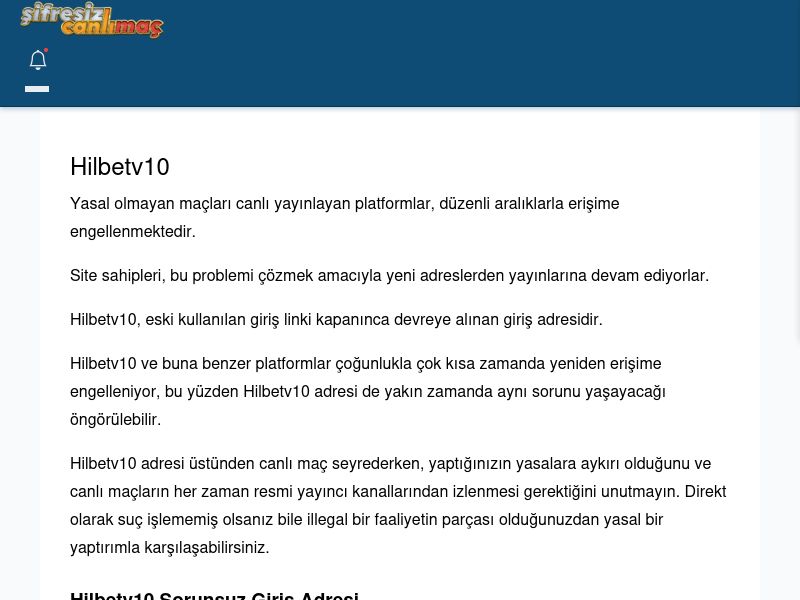 Hilbetv10 Giriş Linki - Şifresiz canlı maç izle - Ekran Görüntüsü