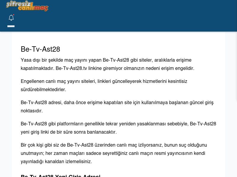 Be-Tv-Ast28 Giriş Linki - Şifresiz canlı maç izle - Ekran Görüntüsü