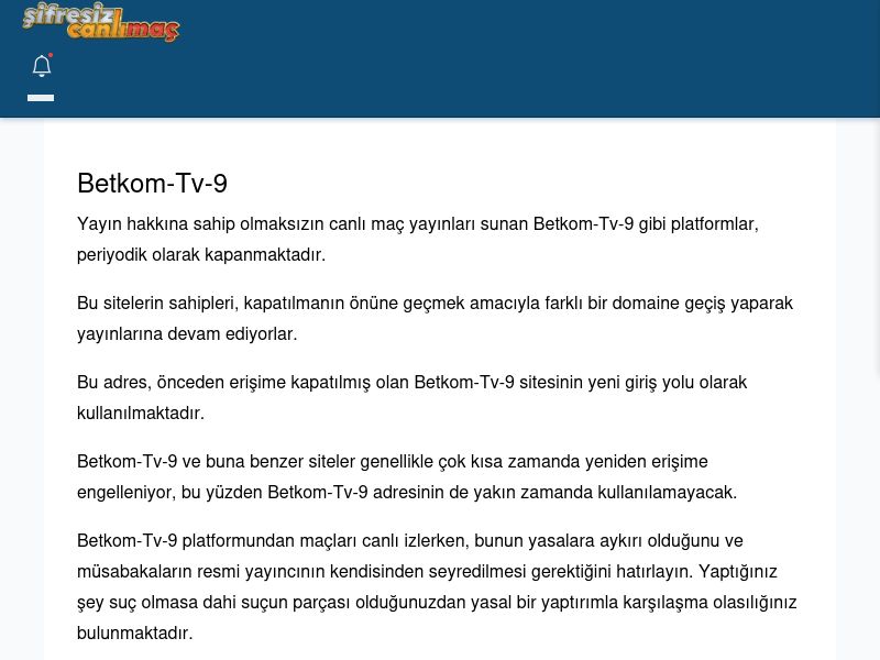 Betkom-Tv-9 Giriş Linki - Şifresiz canlı maç izle - Ekran Görüntüsü