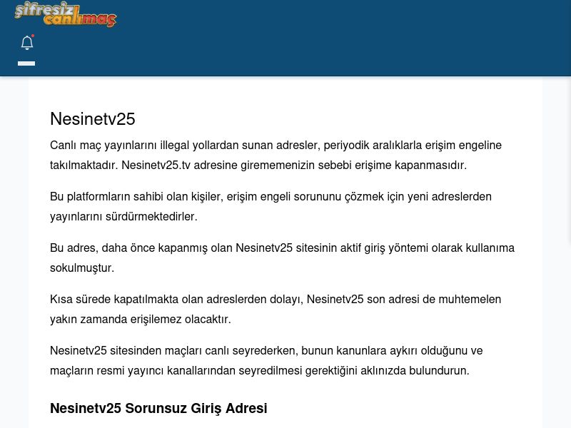 Nesinetv25 Canlı Maç - Şifresiz canlı maç izle - Ekran Görüntüsü