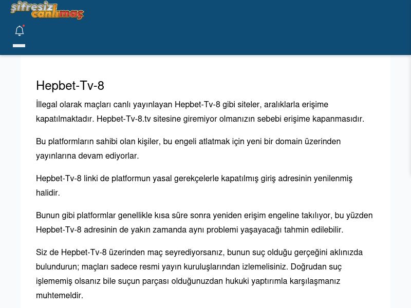 Hepbet-Tv-8 Canlı Maç - Şifresiz canlı maç izle - Ekran Görüntüsü