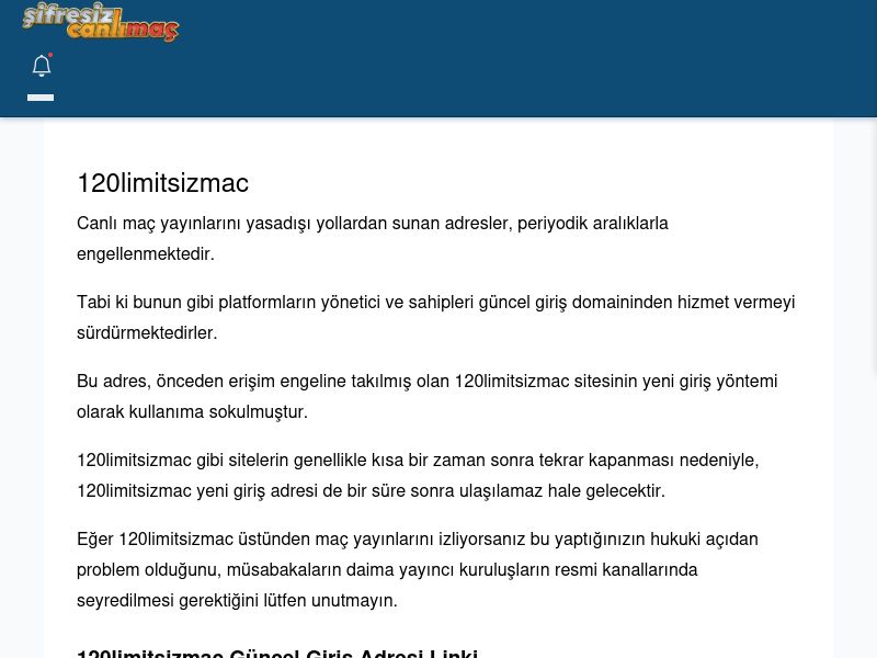 120limitsizmac Giriş Linki - Şifresiz canlı maç izle - Ekran Görüntüsü