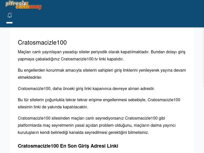 Cratosmacizle100 Maç İzle - Şifresiz canlı maç izle - Ekran Görüntüsü