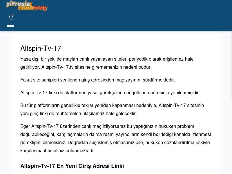 Altspin-Tv-17 Canlı Maç İzle - Şifresiz canlı maç izle - Ekran Görüntüsü