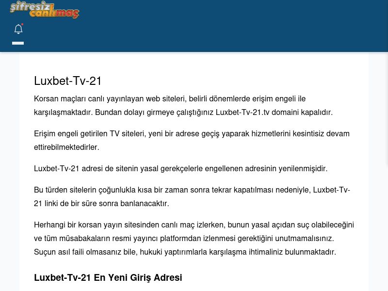 Luxbet-Tv-21 Giriş Linki - Şifresiz canlı maç izle - Ekran Görüntüsü