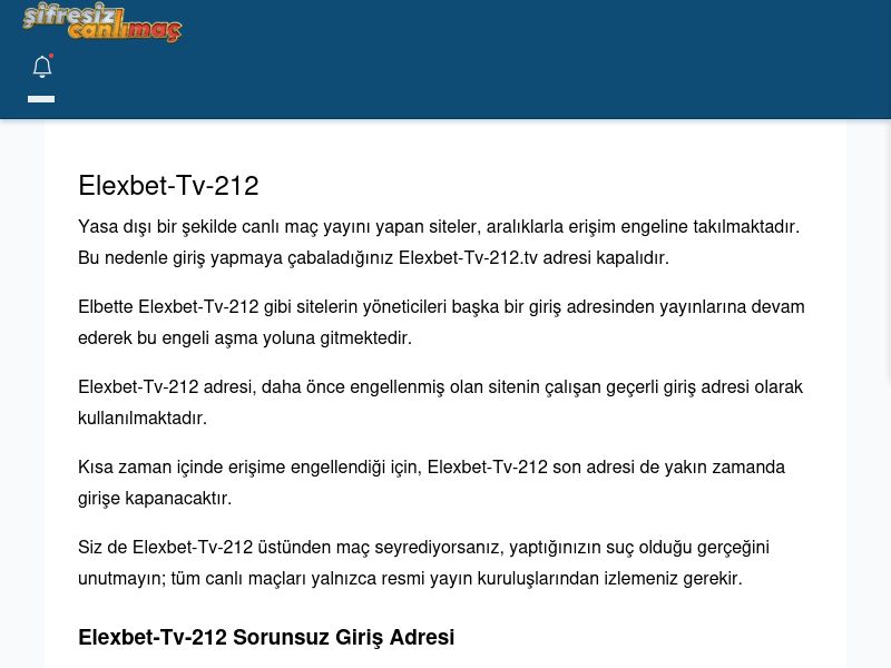 Elexbet-Tv-212 Canlı Maç - Şifresiz canlı maç izle - Ekran Görüntüsü