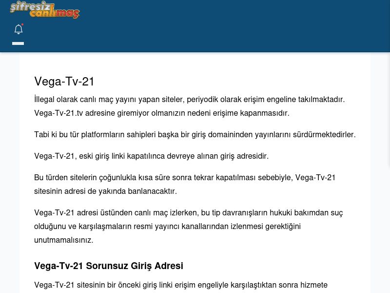 Vega-Tv-21 Maç İzle - Şifresiz canlı maç izle - Ekran Görüntüsü