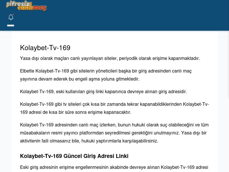 Kolaybet-Tv-169 Maç İzle - Şifresiz canlı maç izle - Ekran Görüntüsü