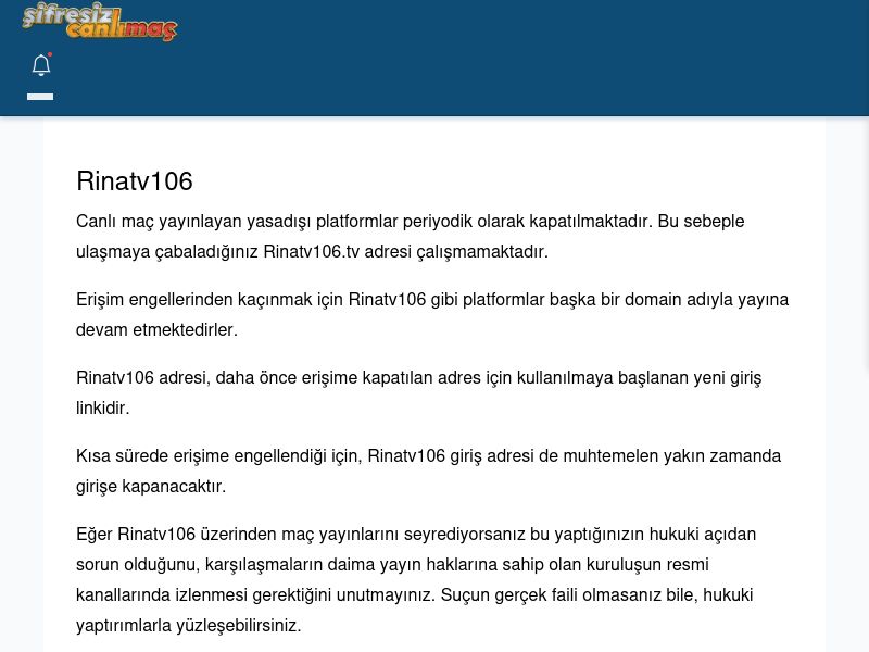 Rinatv106 Güncel Giriş - Şifresiz canlı maç izle - Ekran Görüntüsü