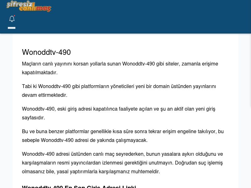 Wonoddtv-490 Maç İzle - Şifresiz canlı maç izle - Ekran Görüntüsü