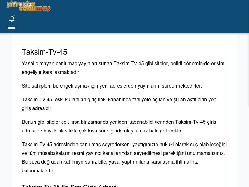 Taksim-Tv-45 Canlı Maç - Şifresiz canlı maç izle - Ekran Görüntüsü