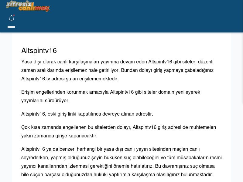 Altspintv16 Maç İzle - Şifresiz canlı maç izle - Ekran Görüntüsü
