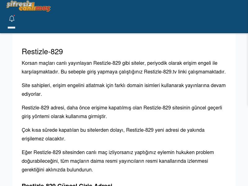 Restizle-829 Canlı Maç - Şifresiz canlı maç izle - Ekran Görüntüsü