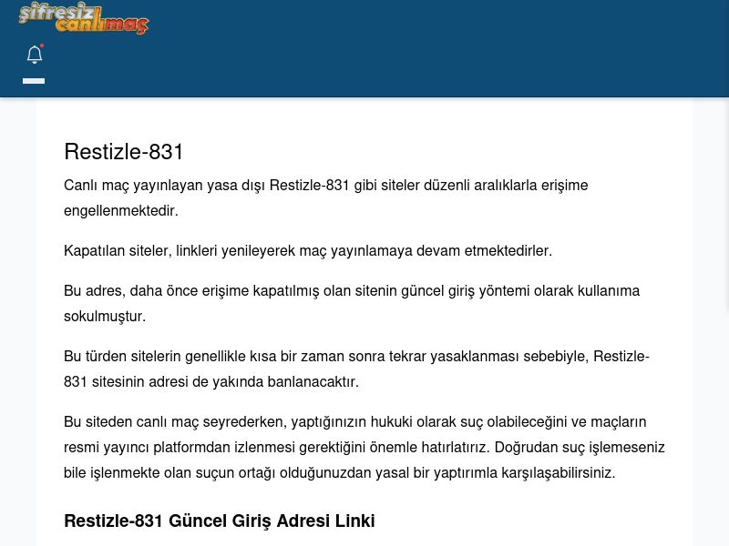 Restizle-831 Güncel Giriş - Şifresiz canlı maç izle - Ekran Görüntüsü