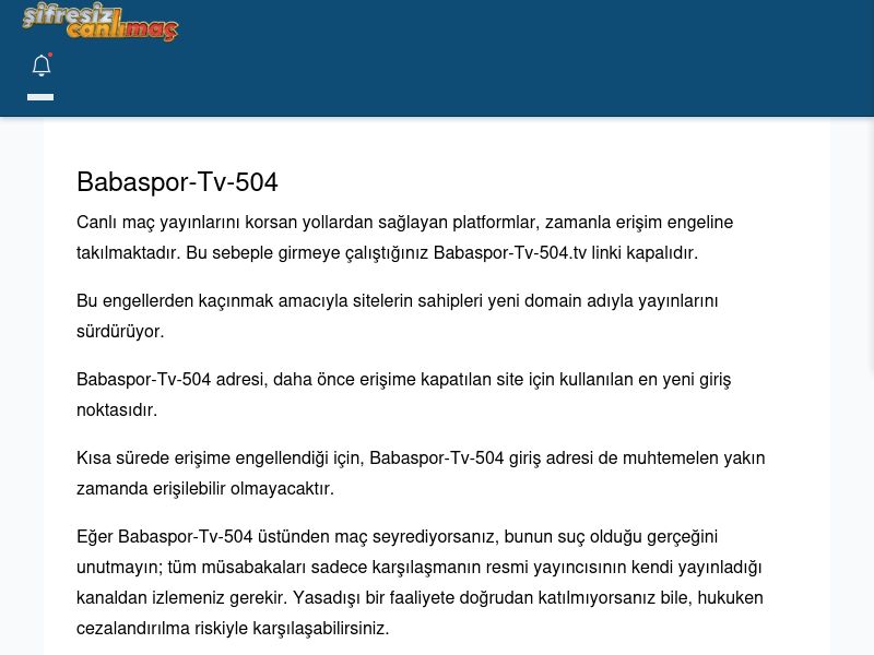 Babaspor-Tv-504 Canlı Maç İzle - Şifresiz canlı maç izle - Ekran Görüntüsü
