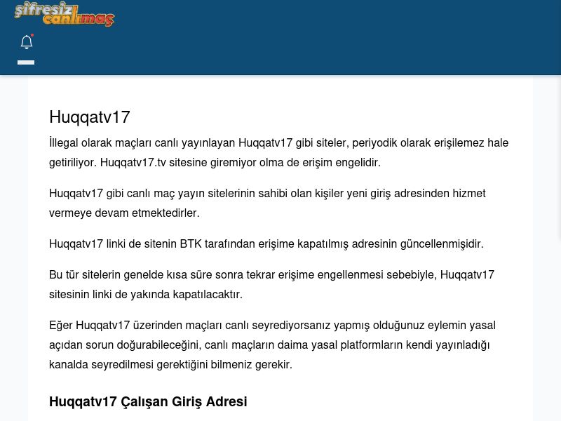 Huqqatv17 Maç İzle - Şifresiz canlı maç izle - Ekran Görüntüsü