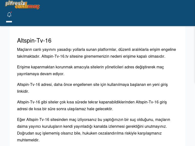 Altspin-Tv-16 Canlı Maç İzle - Şifresiz canlı maç izle - Ekran Görüntüsü