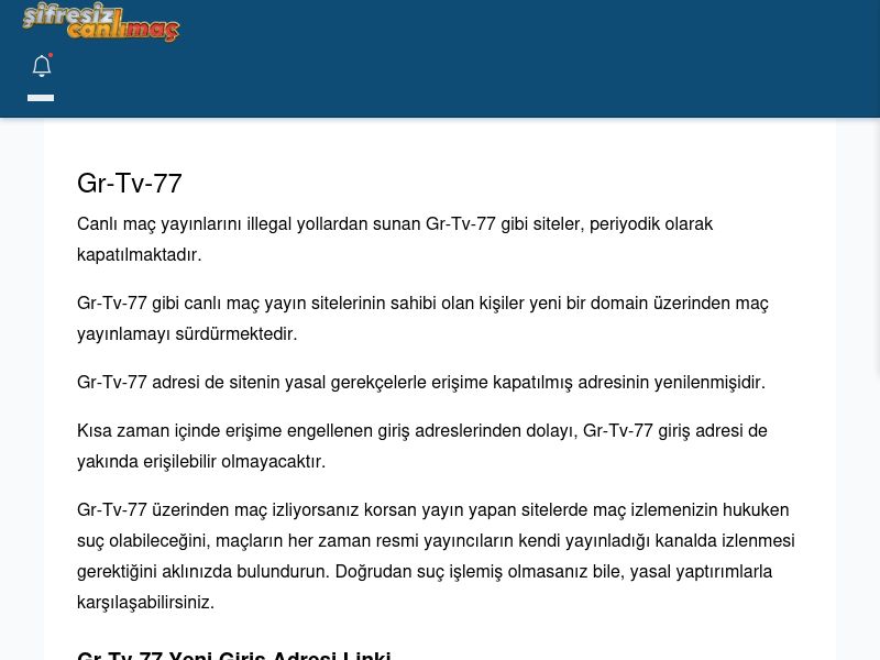Gr-Tv-77 Canlı Maç İzle - Şifresiz canlı maç izle - Ekran Görüntüsü