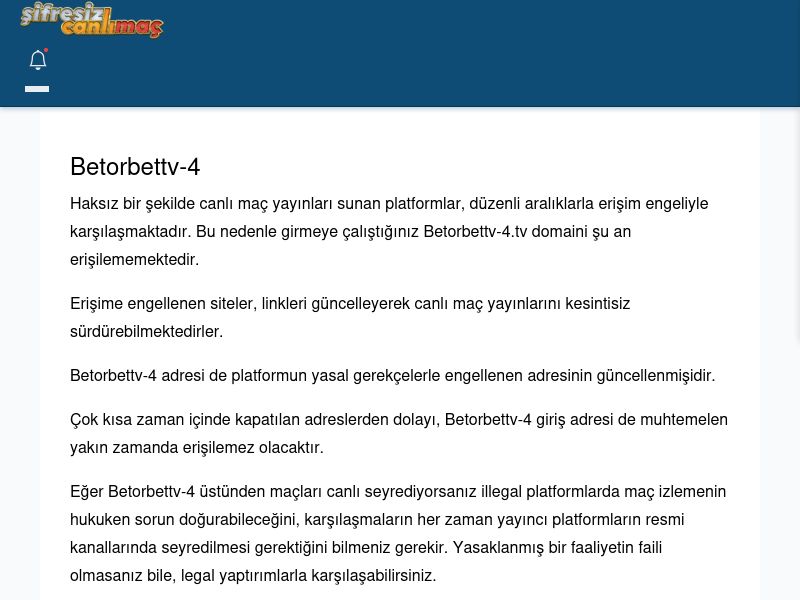 Betorbettv-4 Giriş Linki - Şifresiz canlı maç izle - Ekran Görüntüsü