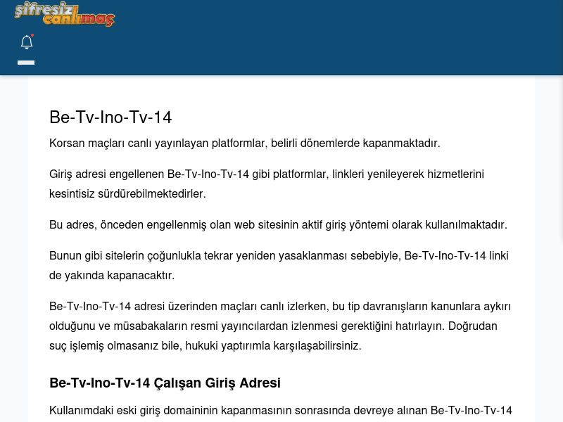 Be-Tv-Ino-Tv-14 Maç İzle - Şifresiz canlı maç izle - Ekran Görüntüsü