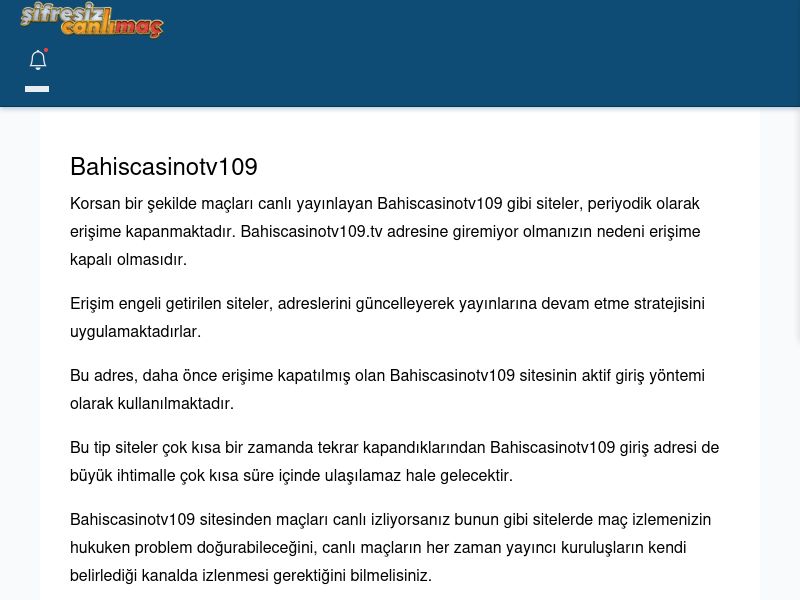 Bahiscasinotv109 Maç İzle - Şifresiz canlı maç izle - Ekran Görüntüsü