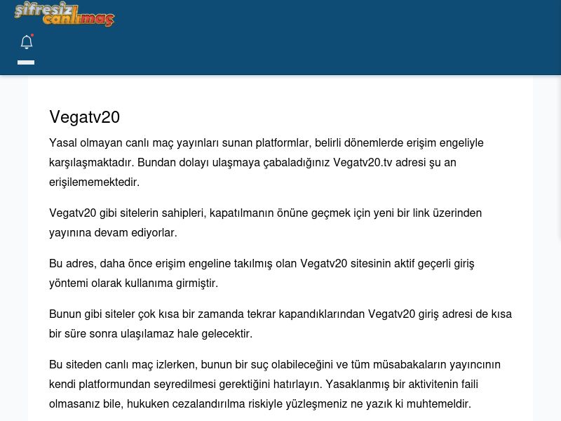 Vegatv20 Güncel Giriş - Şifresiz canlı maç izle - Ekran Görüntüsü