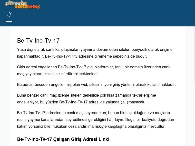 Be-Tv-Ino-Tv-17 Giriş Linki - Şifresiz canlı maç izle - Ekran Görüntüsü