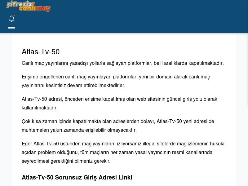 Atlas-Tv-50 Güncel Giriş - Şifresiz canlı maç izle - Ekran Görüntüsü