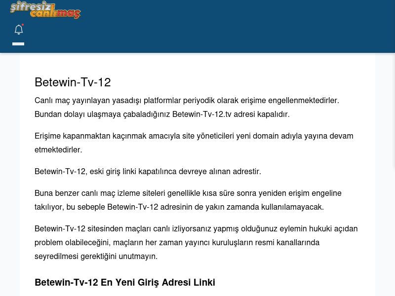 Betewin-Tv-12 Güncel Giriş - Şifresiz canlı maç izle - Ekran Görüntüsü