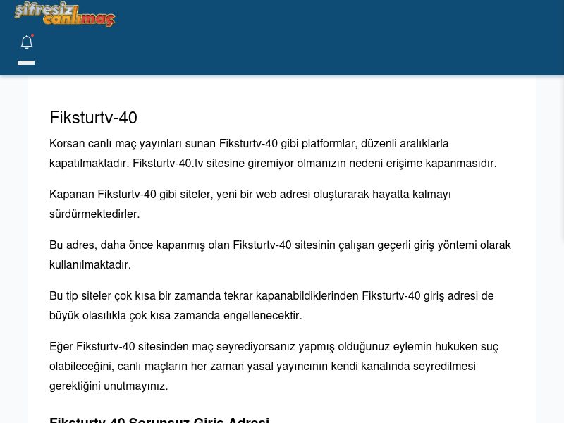 Fiksturtv-40 Güncel Giriş - Şifresiz canlı maç izle - Ekran Görüntüsü