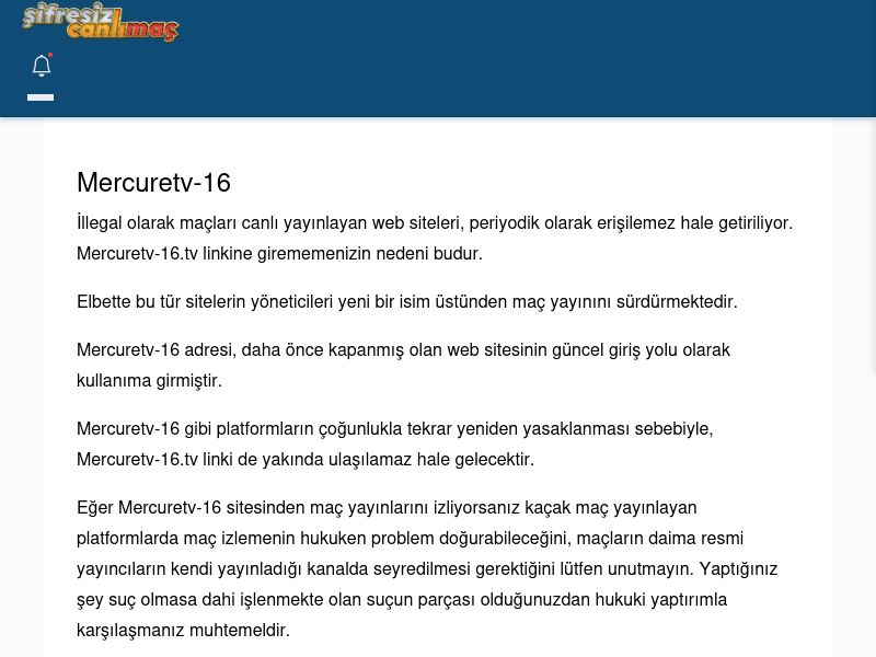 Mercuretv-16 Giriş Linki - Şifresiz canlı maç izle - Ekran Görüntüsü