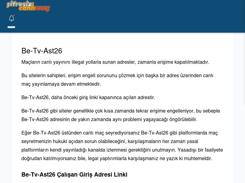 Be-Tv-Ast26 Güncel Giriş - Şifresiz canlı maç izle - Ekran Görüntüsü