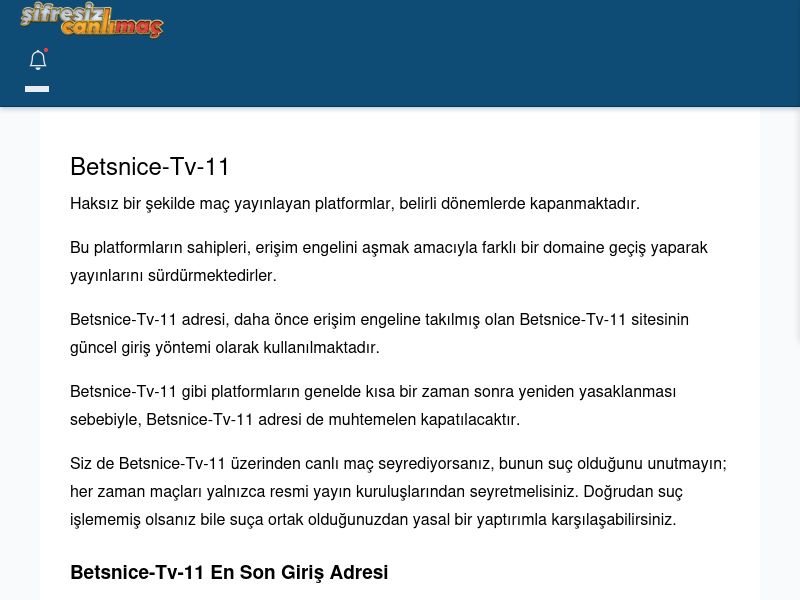 Betsnice-Tv-11 Canlı Maç - Şifresiz canlı maç izle - Ekran Görüntüsü